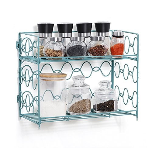 2 Tier Wall Hanging Kitchen Spice Holder Rack Her Jar Storage Shelves Organiser